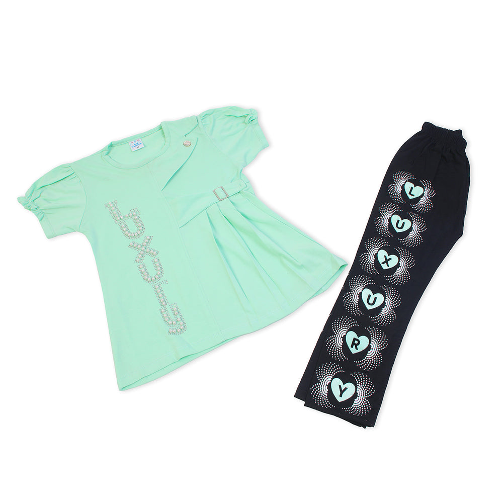 Girls Tight Half Sleeves Suit - Green, Girls Suits, Chase Value, Chase Value