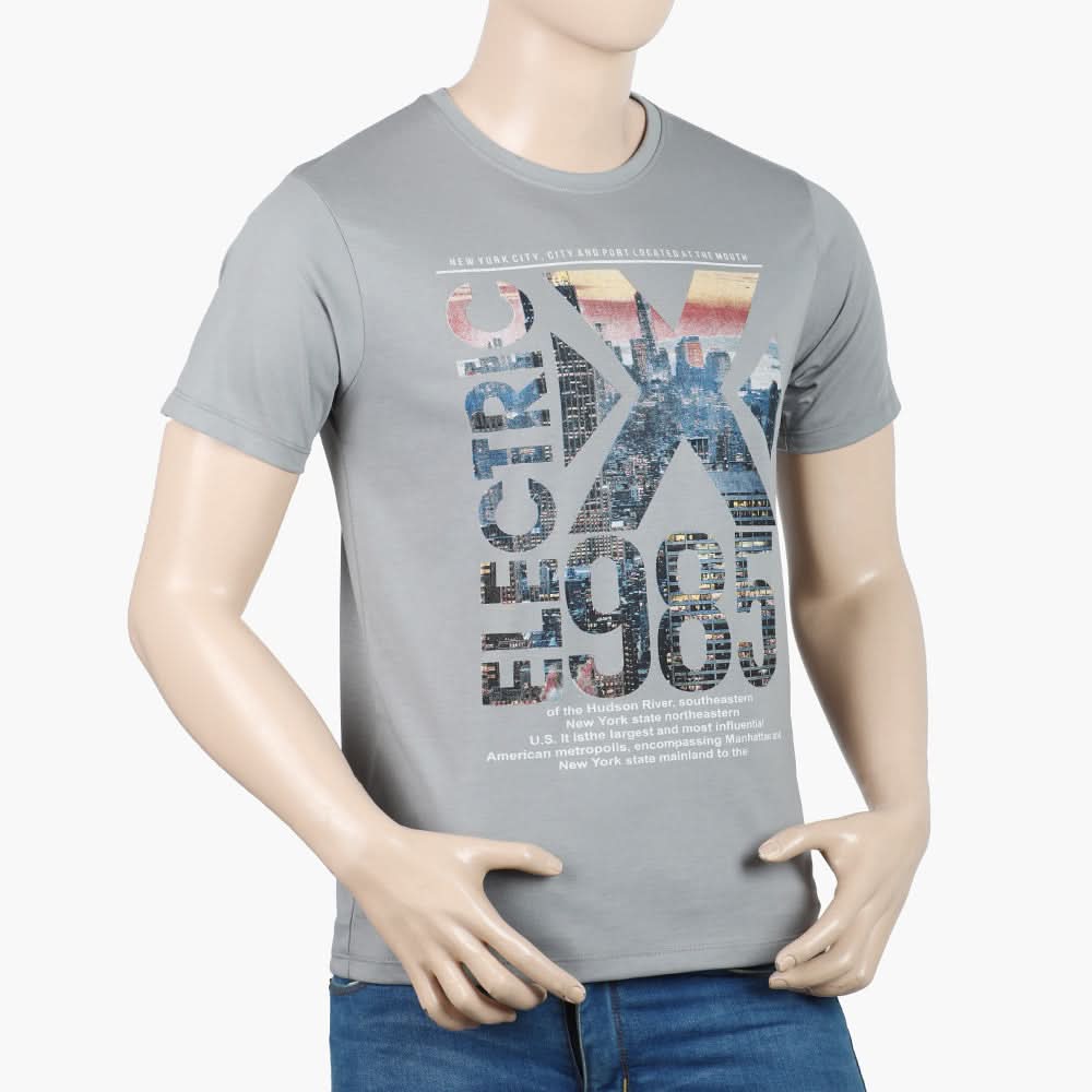 Men's Round Neck Half Sleeves Printed T-Shirt - Grey, Men's T-Shirts & Polos, Chase Value, Chase Value