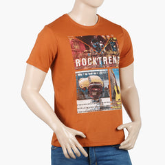 Men's Round Neck Half Sleeves Printed T-Shirt - Rust, Men's T-Shirts & Polos, Chase Value, Chase Value