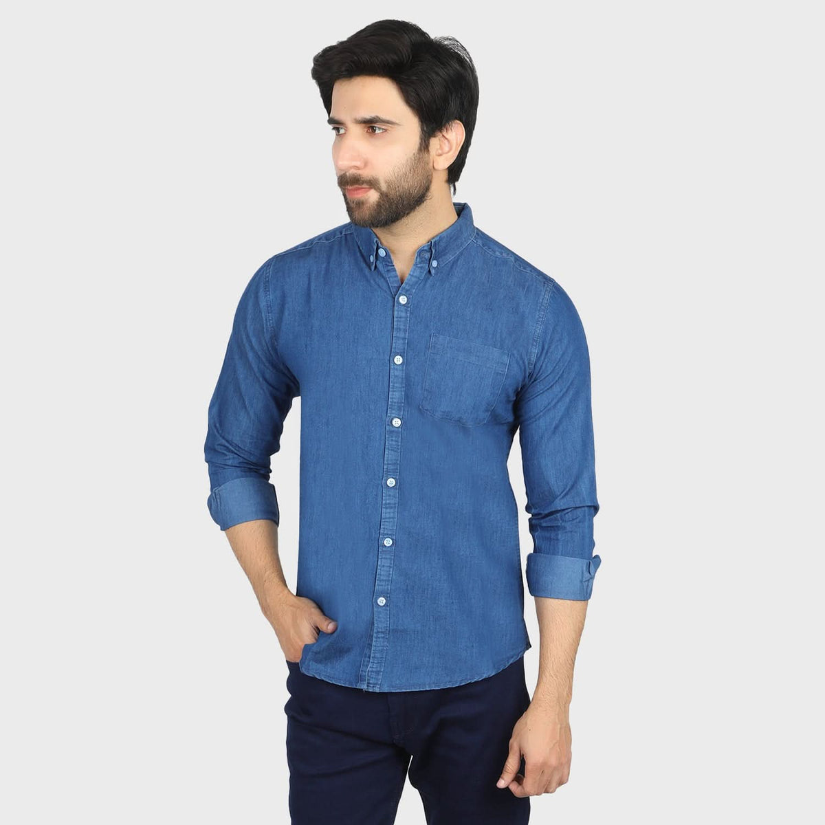 Men's casual denim shirt - Mid Blue, Men's Shirts, Chase Value, Chase Value