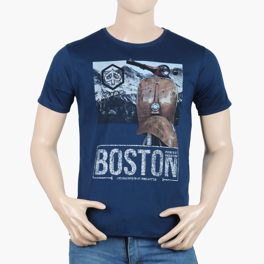 Men's Half Sleeves Round Neck Printed T-Shirt - Navy Blue, Men's T-Shirts & Polos, Chase Value, Chase Value