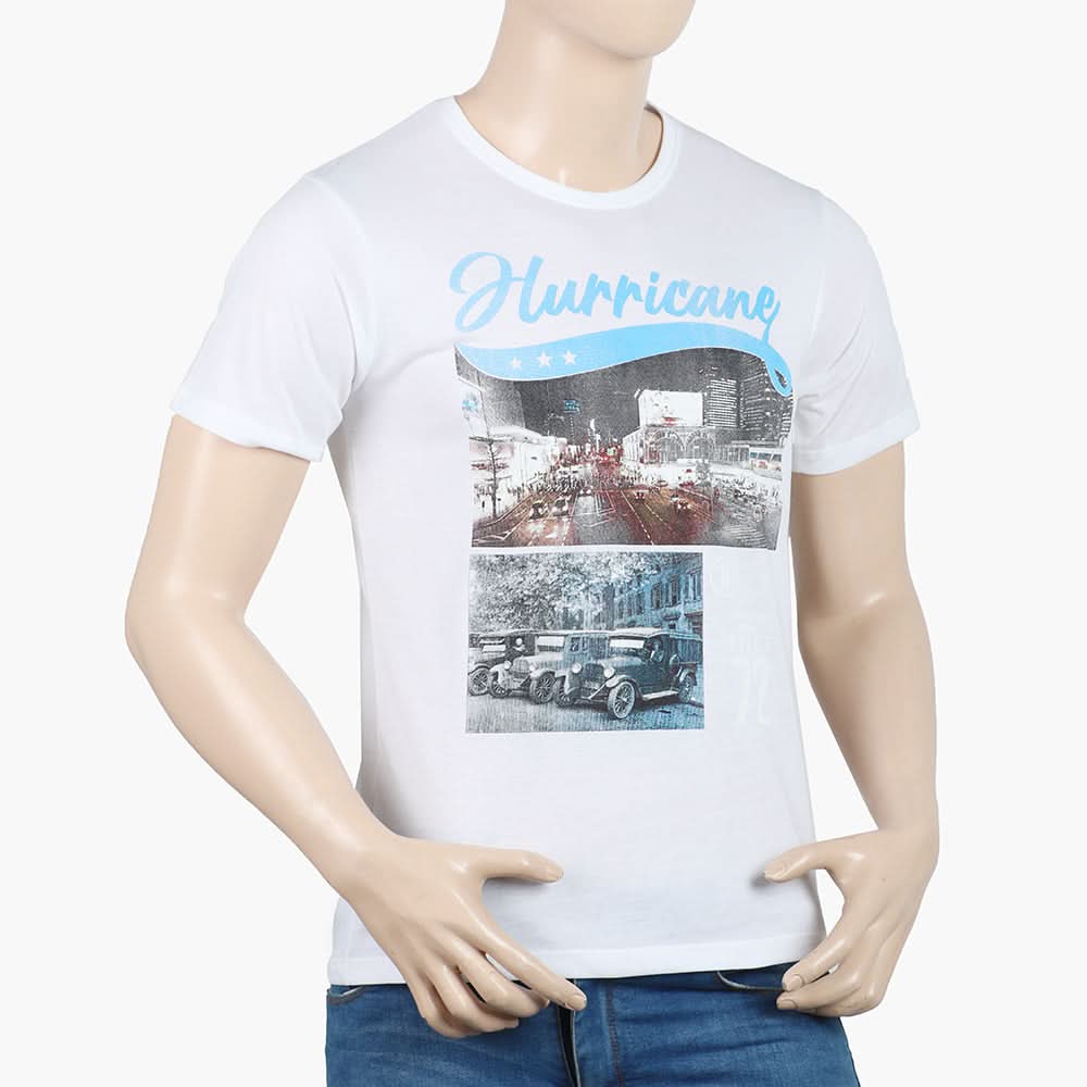 Men's Half Sleeves Round Neck Printed T-Shirt - White, Men's T-Shirts & Polos, Chase Value, Chase Value