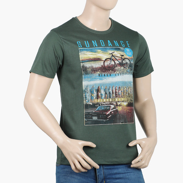 Men's Round Neck Half Sleeves Printed T-Shirt - Green