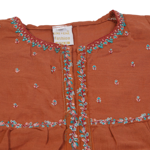 Girls Embroidered Shalwar Suit - Rust