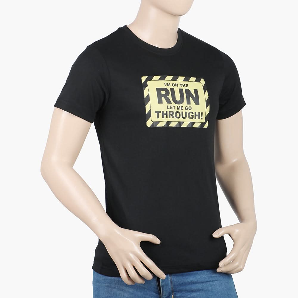 Men's Round Neck Half Sleeves Printed T-Shirt - Black, Men's T-Shirts & Polos, Chase Value, Chase Value