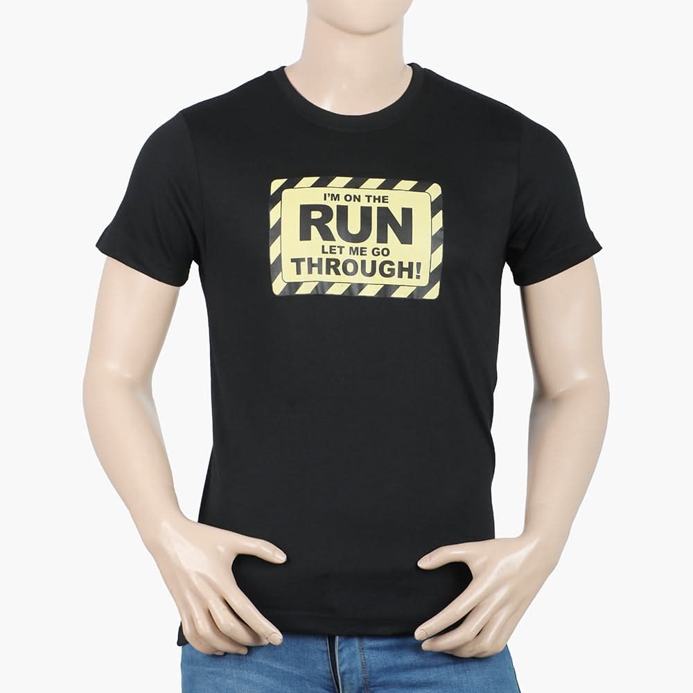 Men's Round Neck Half Sleeves Printed T-Shirt - Black, Men's T-Shirts & Polos, Chase Value, Chase Value