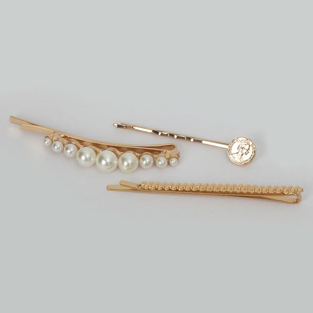 Women's Hair Pin 3 Pcs - Golden, Women, Hair And Head Jewellery, Chase Value, Chase Value
