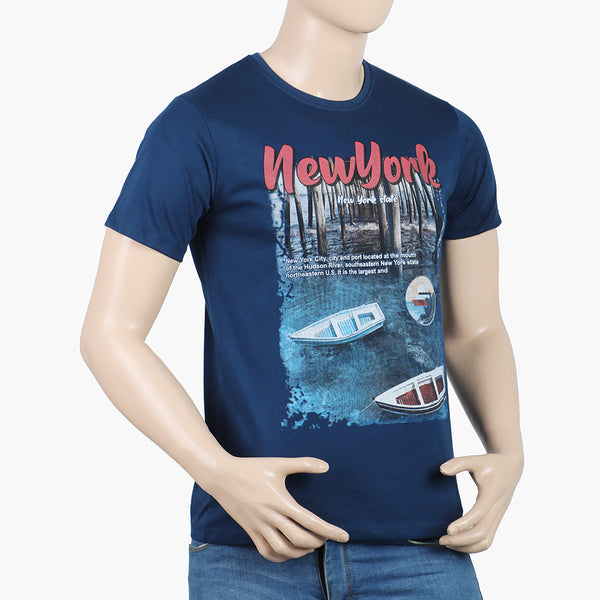 Men's Half Sleeves Round Neck Printed T-Shirt - Navy Blue