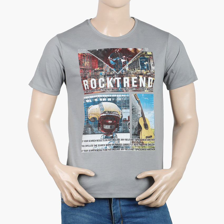 Men's Round Neck Half Sleeves Printed T-Shirt - Grey