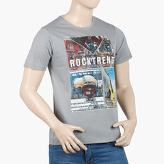 Men's Round Neck Half Sleeves Printed T-Shirt - Grey