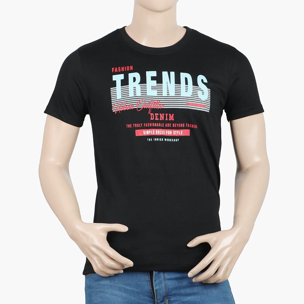 Men's Round Neck Half Sleeves Printed T-Shirt - Black, Men's T-Shirts & Polos, Chase Value, Chase Value