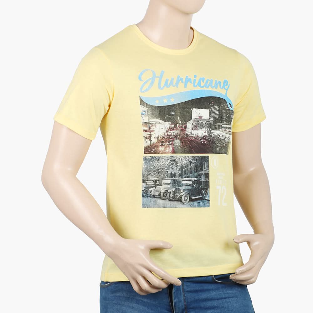 Men's Half Sleeves Round Neck Printed T-Shirt - Yellow, Men's T-Shirts & Polos, Chase Value, Chase Value