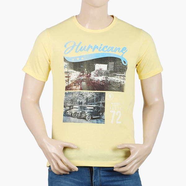 Men's Half Sleeves Round Neck Printed T-Shirt - Yellow, Men's T-Shirts & Polos, Chase Value, Chase Value