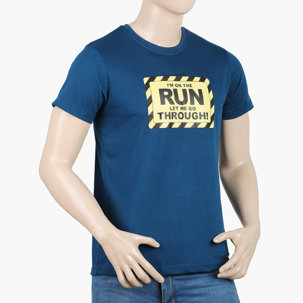 Men's Round Neck Half Sleeves Printed T-Shirt - Blue