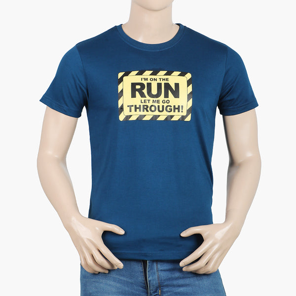 Men's Round Neck Half Sleeves Printed T-Shirt - Blue, Men's T-Shirts & Polos, Chase Value, Chase Value