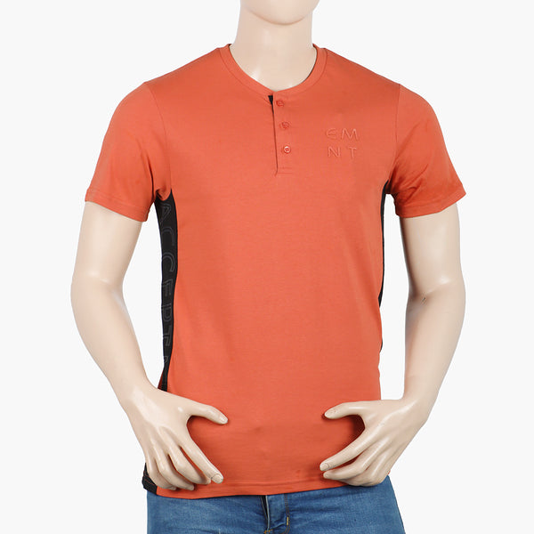Eminent Men's Round Neck Half Sleeves Printed T-Shirt - Rust