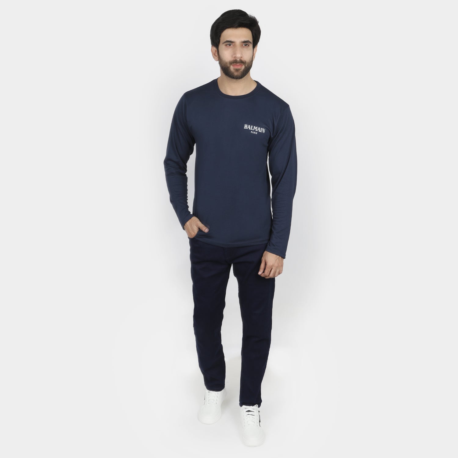 Men's Full Sleeves Printed T-Shirt - Navy Blue, Men's T-Shirts & Polos, Chase Value, Chase Value