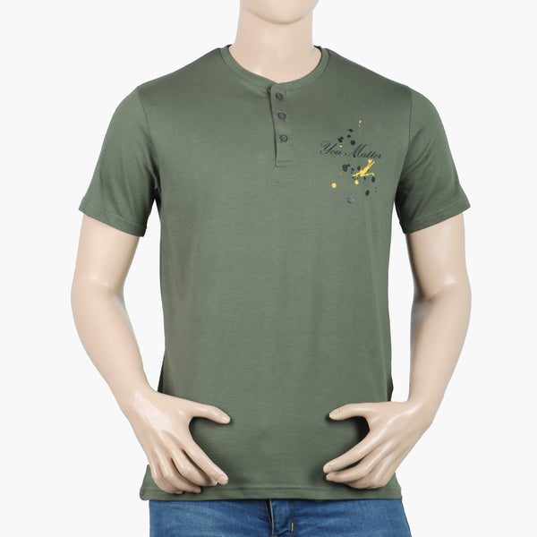 Eminent Men's Round Neck Half Sleeves Printed T-Shirt - Olive Green
