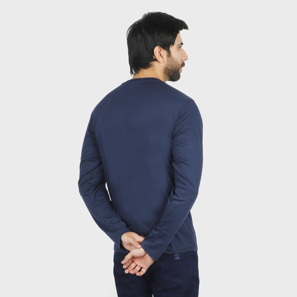 Men's Full Sleeves Printed T-Shirt - Navy Blue, Men's T-Shirts & Polos, Chase Value, Chase Value