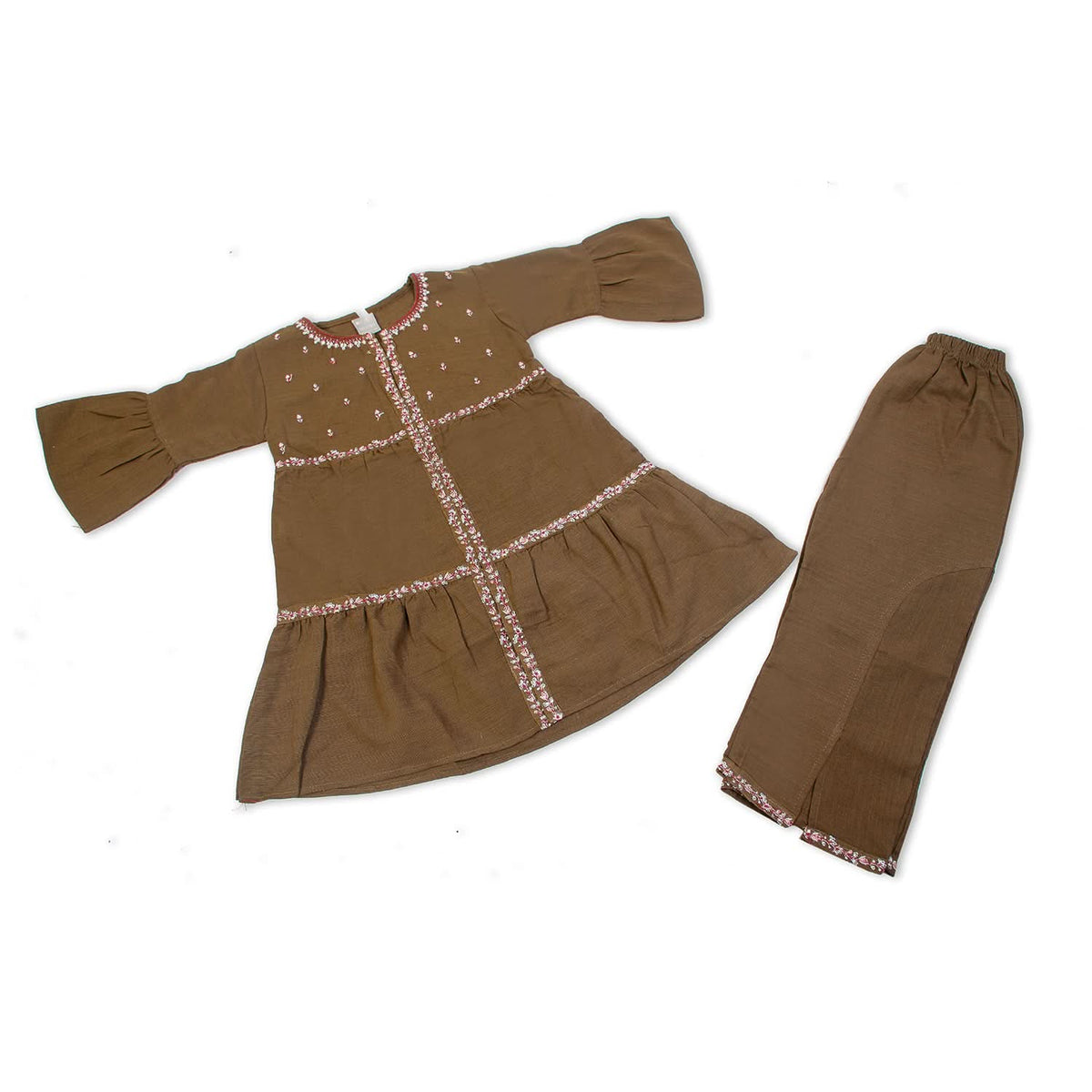 Girls Embroidered Shalwar Suit - Olive Green, Girls Shalwar Kameez, Chase Value, Chase Value