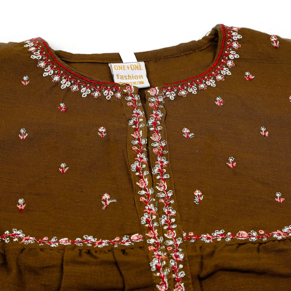 Girls Embroidered Shalwar Suit - Olive Green, Girls Shalwar Kameez, Chase Value, Chase Value