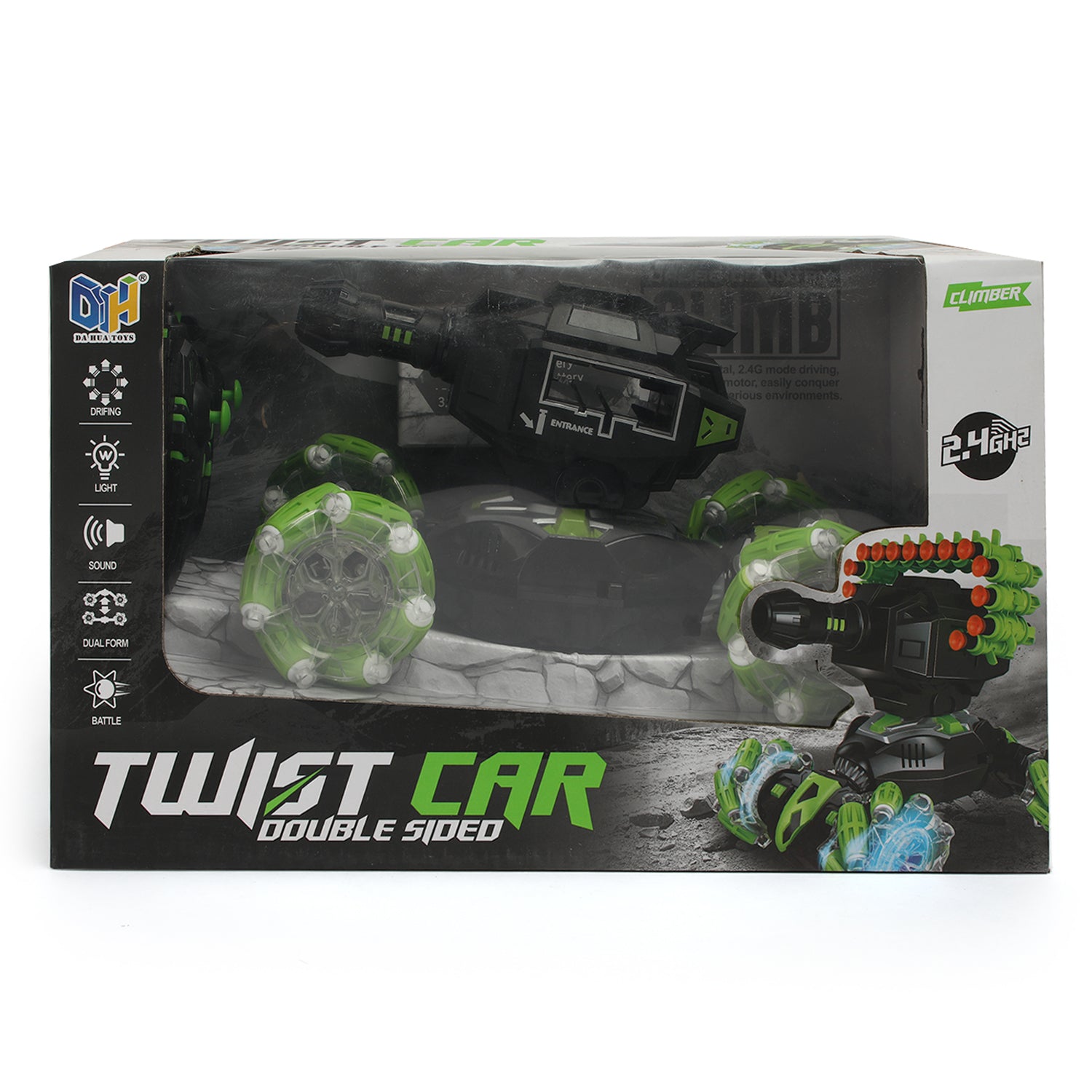 Soft Bullet Twist Double Remote Car For Kids With Light And Music - Green, Remote Control, Chase Value, Chase Value