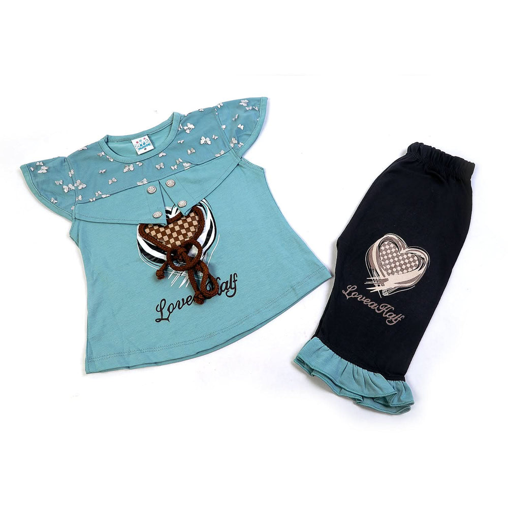 Girls Half Sleeves Suit - Sea Green, Girls Suits, Chase Value, Chase Value