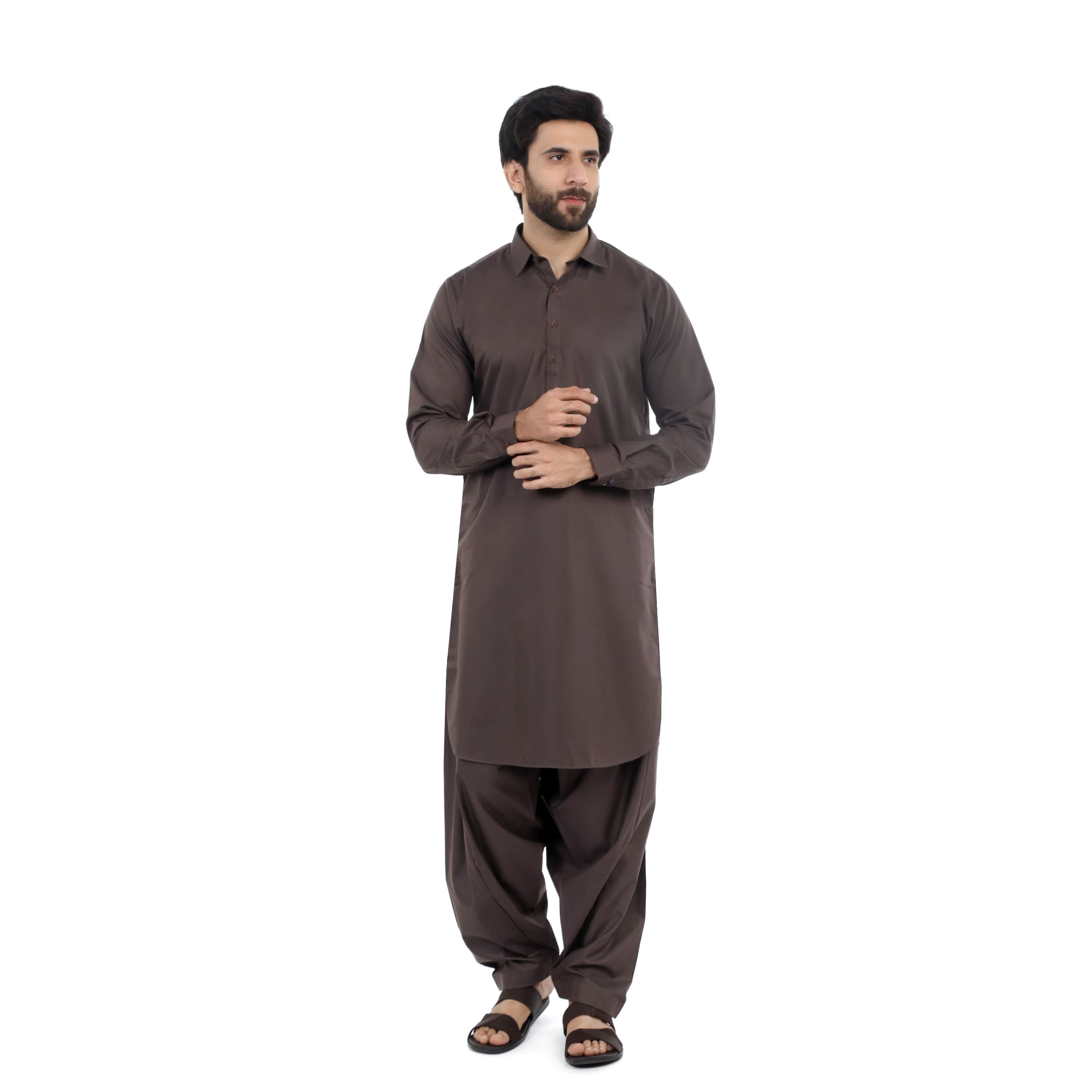 Men's Stitched Shalwar Suit - Dark Brown, Men's Shalwar Kameez, Chase Value, Chase Value