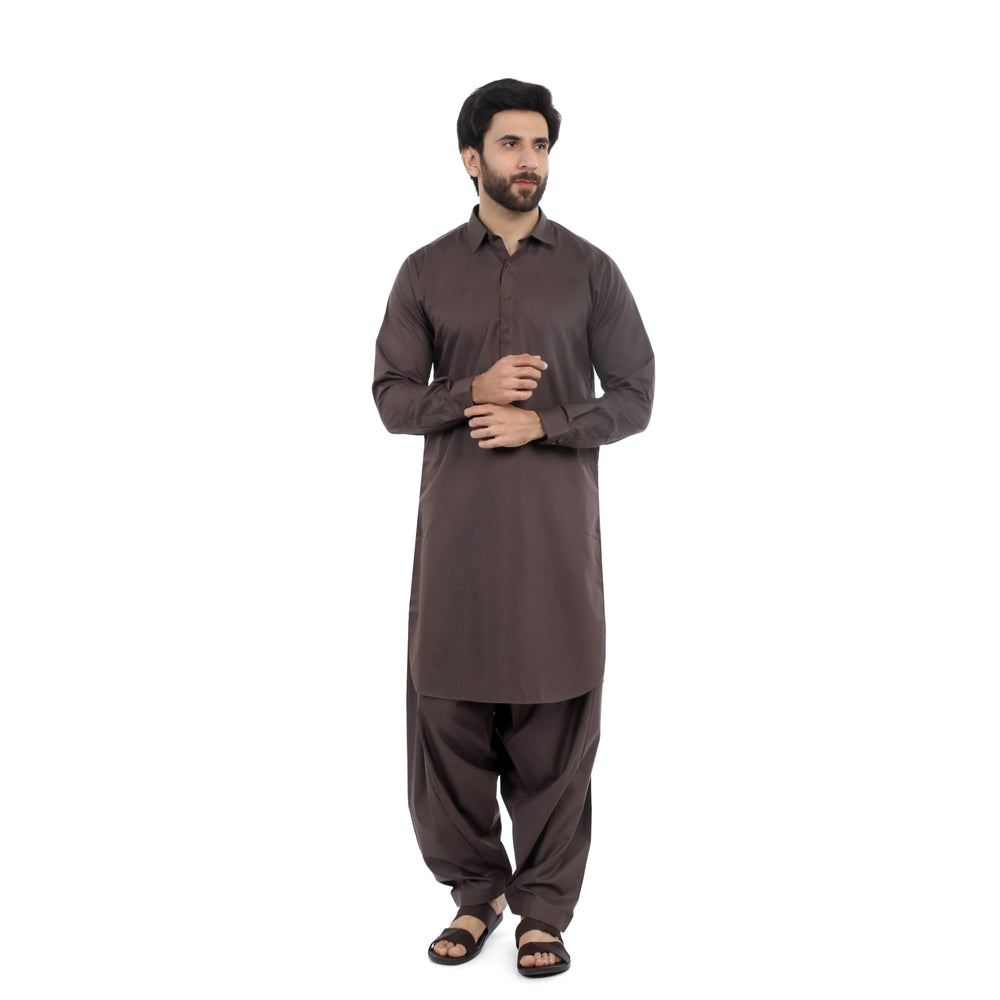 Men's Stitched Shalwar Suit - Dark Brown, Men's Shalwar Kameez, Chase Value, Chase Value