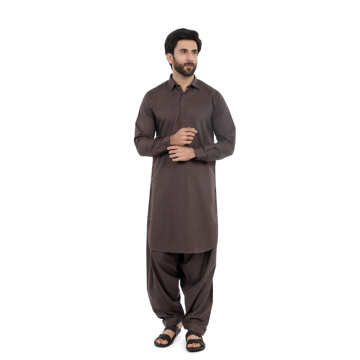 Men's Stitched Shalwar Suit - Dark Brown, Men's Shalwar Kameez, Chase Value, Chase Value