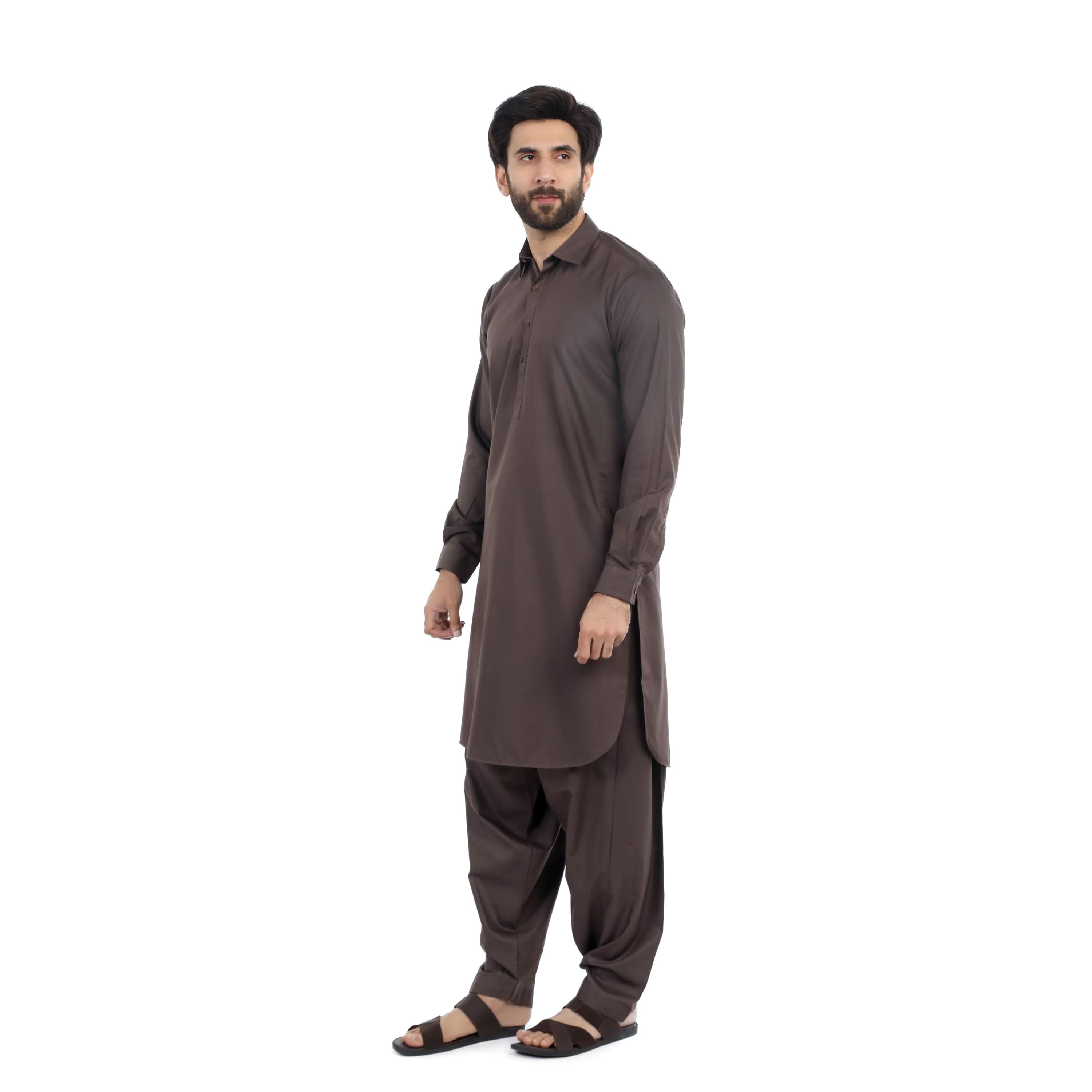 Men's Stitched Shalwar Suit - Dark Brown, Men's Shalwar Kameez, Chase Value, Chase Value