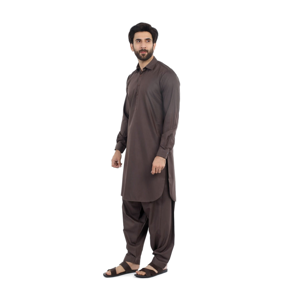 Men's Stitched Shalwar Suit - Dark Brown, Men's Shalwar Kameez, Chase Value, Chase Value