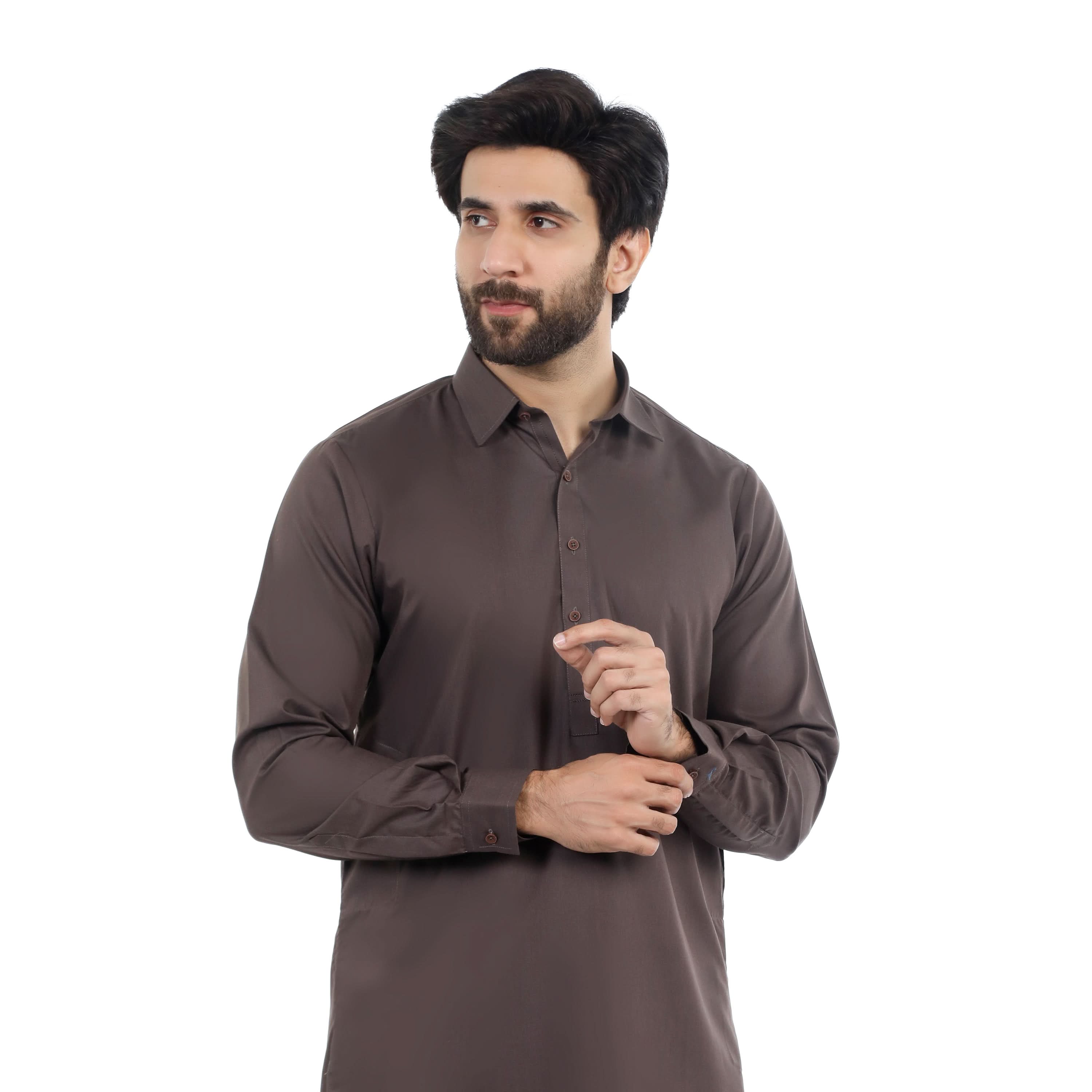 Men's Stitched Shalwar Suit - Dark Brown, Men's Shalwar Kameez, Chase Value, Chase Value