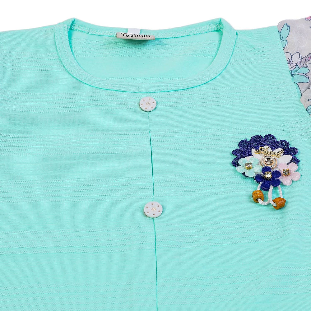 Girls Half Sleeves Skirt Suit - Cyan, Girls Suits, Chase Value, Chase Value