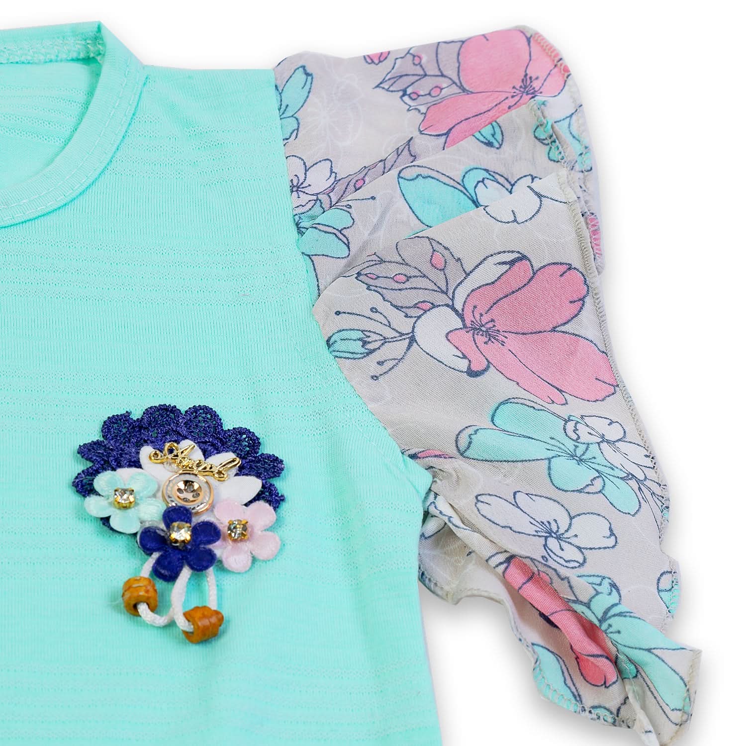 Girls Half Sleeves Skirt Suit - Cyan, Girls Suits, Chase Value, Chase Value