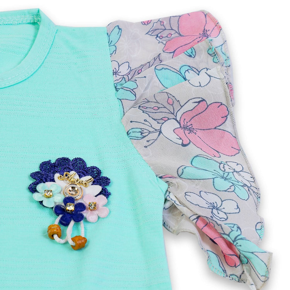 Girls Half Sleeves Skirt Suit - Cyan, Girls Suits, Chase Value, Chase Value