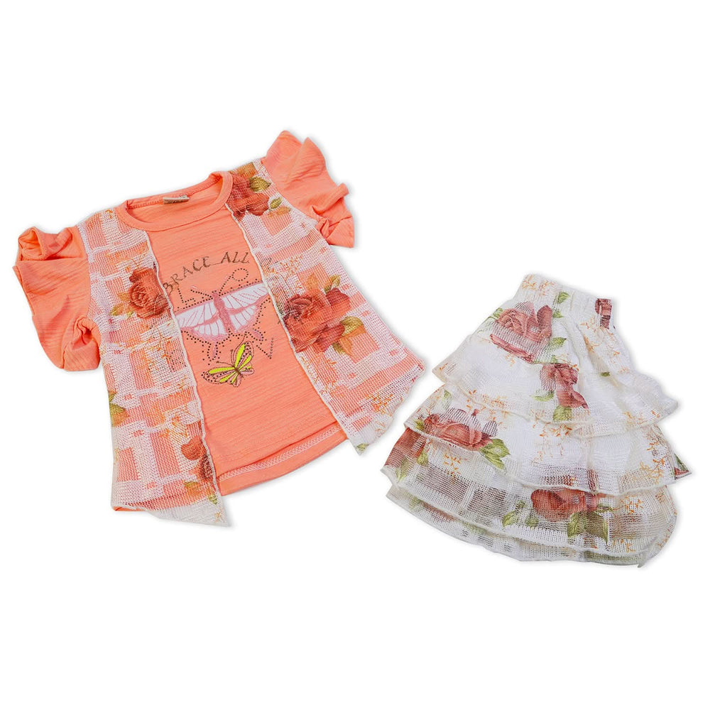 Girls Half Sleeves Skirt Suit - Peach, Girls Suits, Chase Value, Chase Value