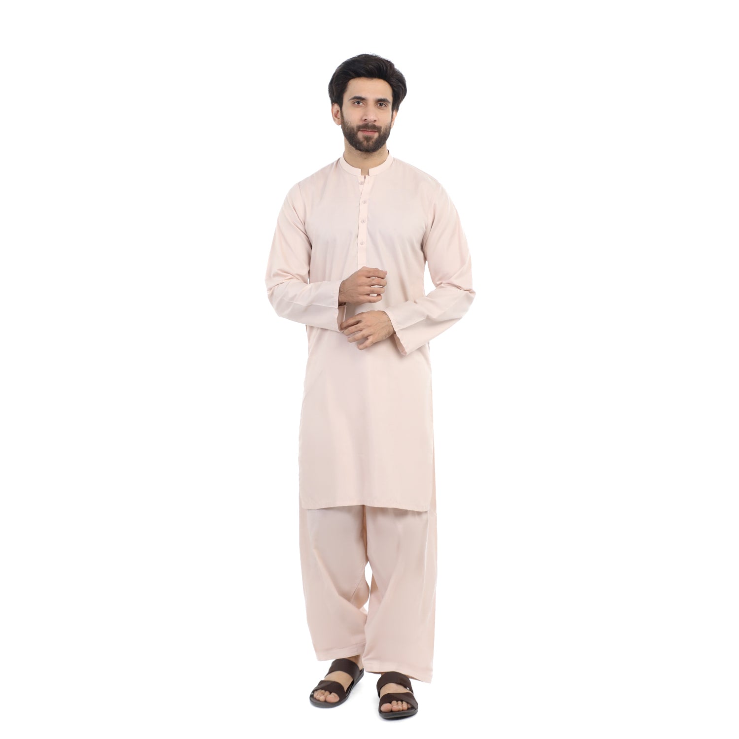 Men's Slim Fit Kurta Shalwar Suit - Almond, Men's Shalwar Kameez, Chase Value, Chase Value