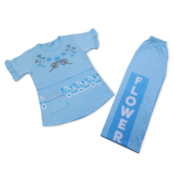 Girls Tight Half Sleeves Suit - Blue