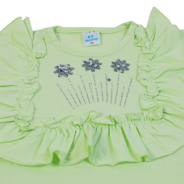 Girls Tight Half Sleeves Suit - Light Green