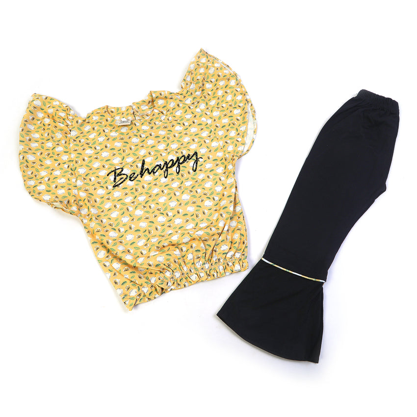 Girls Tight Half Sleeves Suit - Yellow
