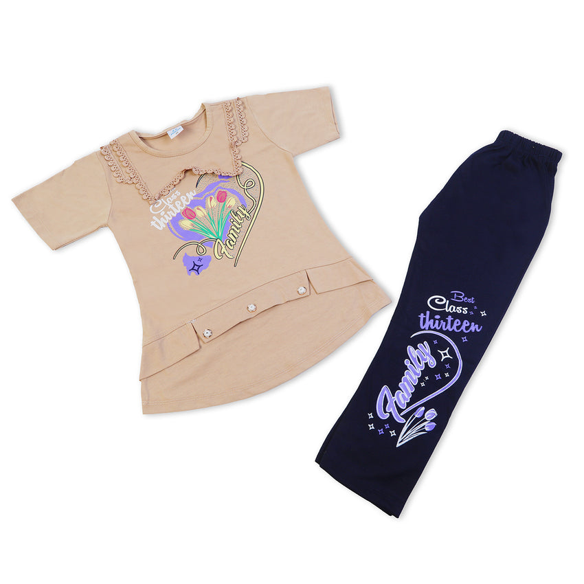 Girls Tight Half Sleeves Suit - Brown