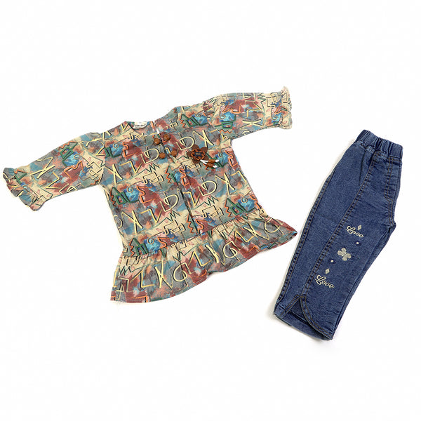 Girls Half Sleeves Pant Suit - Brown