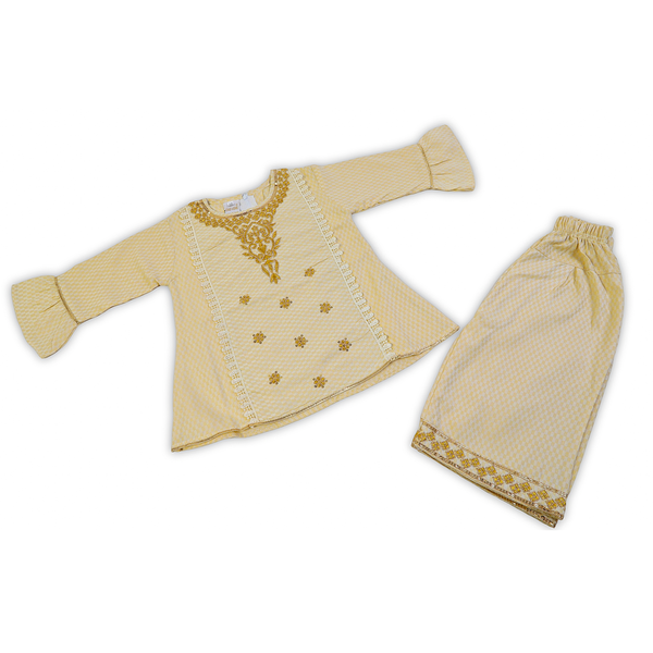 Girls Embroided Shalwar Suit - Lemon