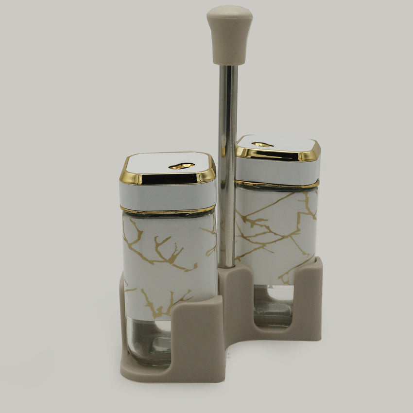 Salt & Pepper Glass With Stand - White