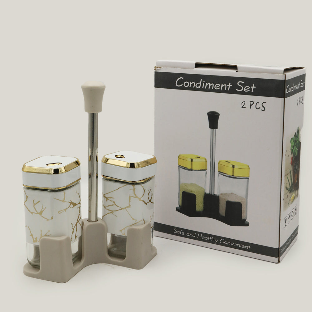 Salt & Pepper Glass With Stand - White, Spice Boxes, Chase Value, Chase Value