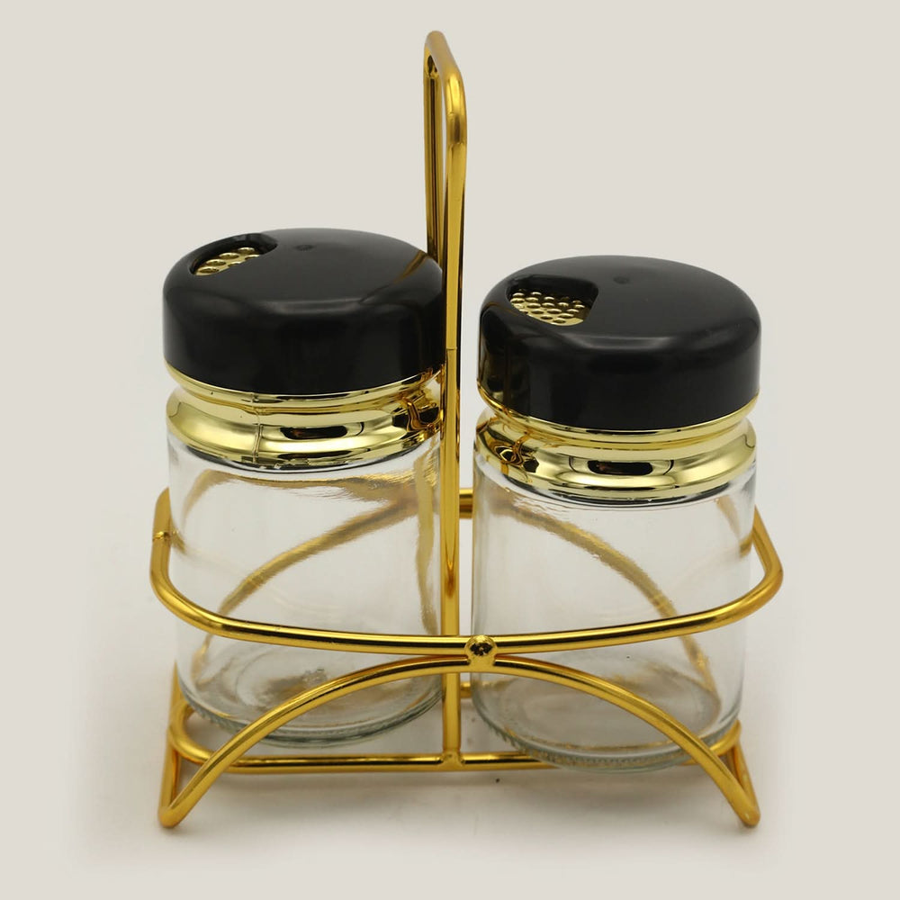 Salt & Pepper Glass With Stand - Black, Spice Boxes, Chase Value, Chase Value