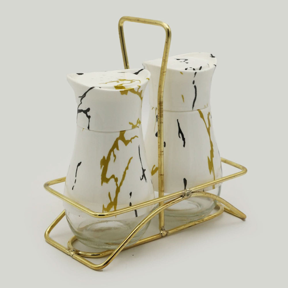Salt & Pepper Glass With Stand - White, Spice Boxes, Chase Value, Chase Value