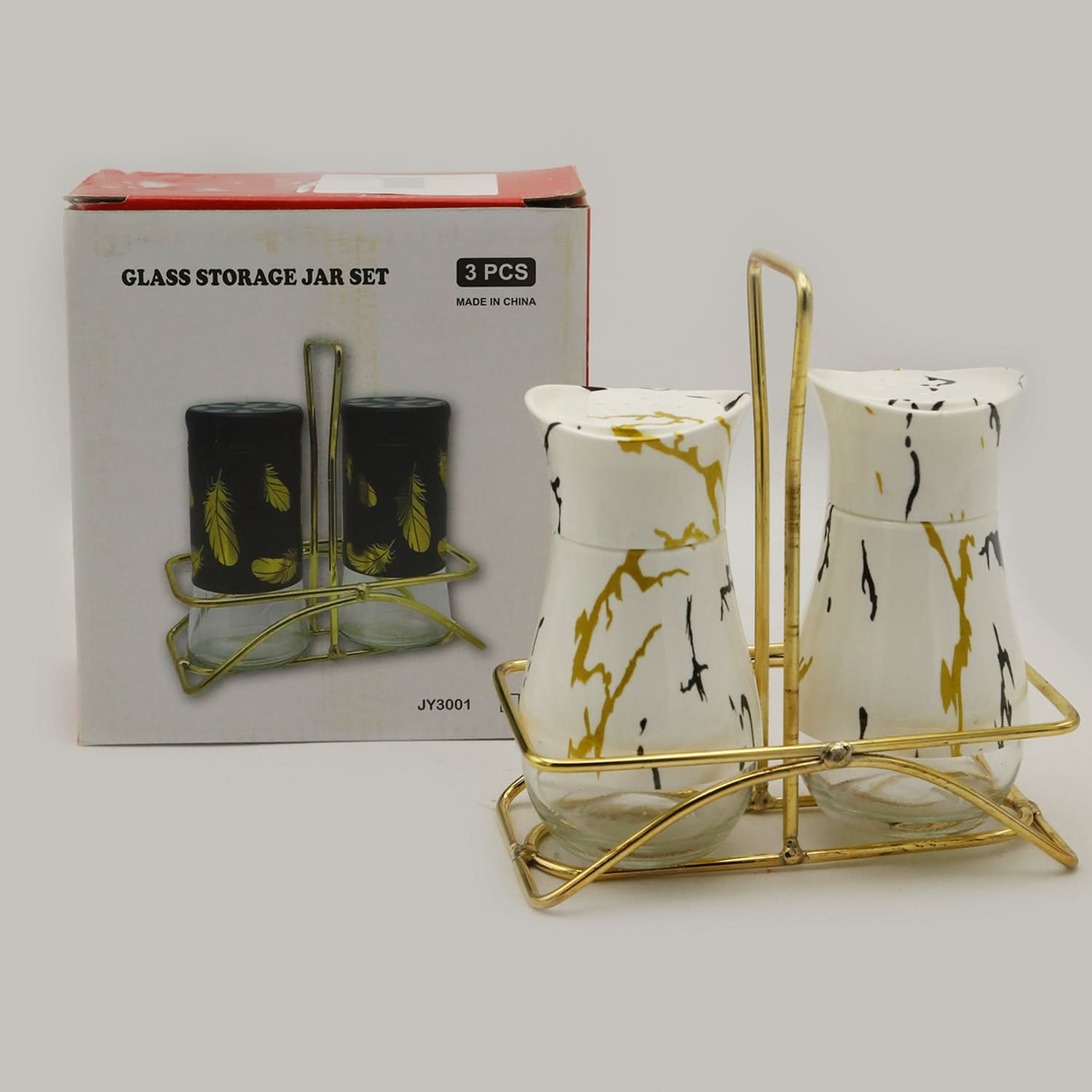 Salt & Pepper Glass With Stand - White, Spice Boxes, Chase Value, Chase Value