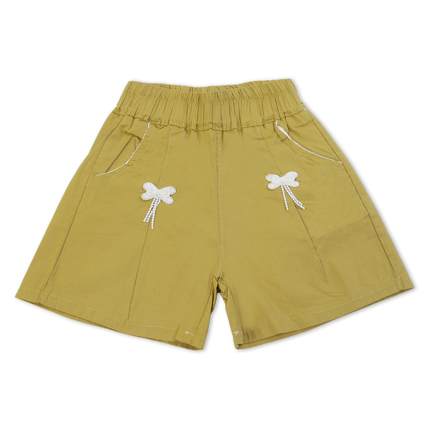 Girls Cotton Shorts - Mehandi